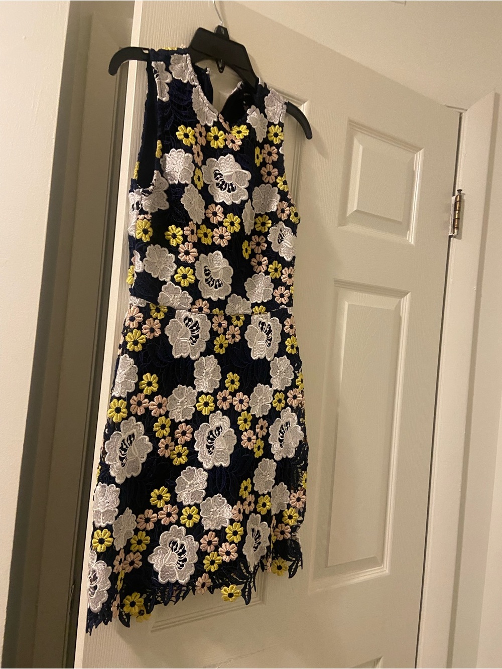 Aqua Navy Floral Lace Shift Dress with White, Yellow & Blush Flowers